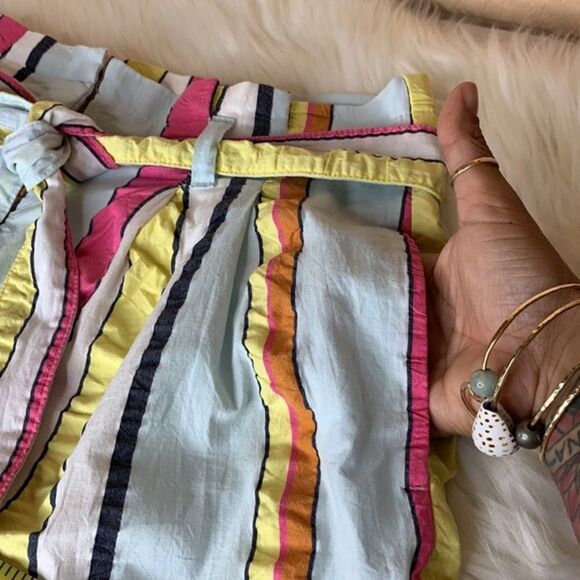 J. Crew Paper Bag Seersucker Stripe Ribbon Shorts Size 10 - Picture 9 of 14